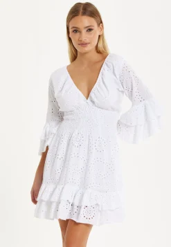 White Broderie Ruffle Mini Dress