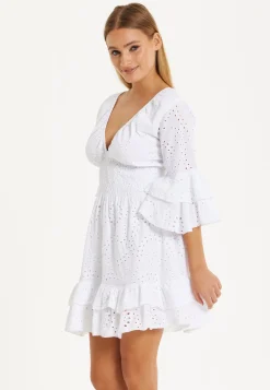 White Broderie Ruffle Mini Dress