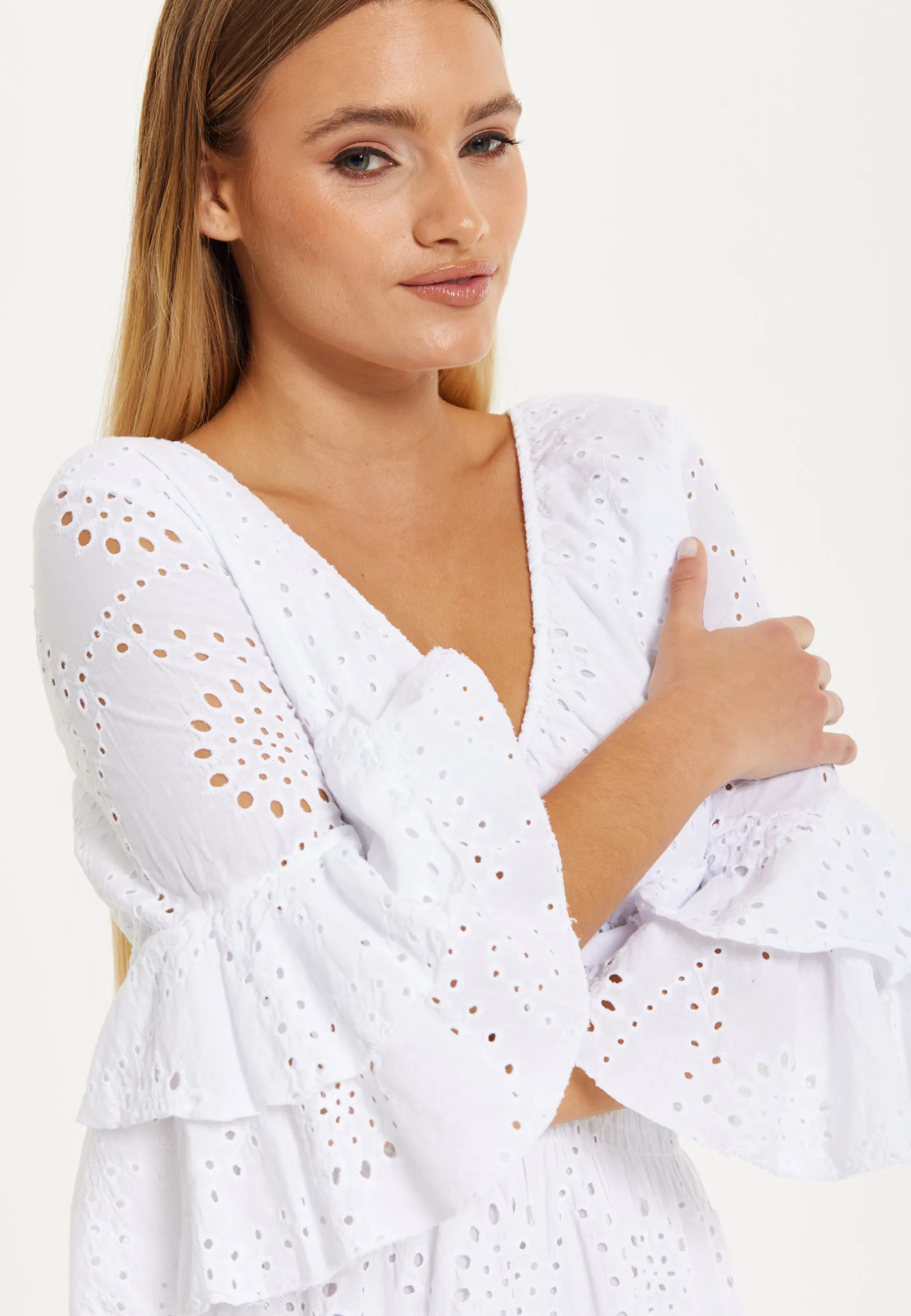 White Broderie Ruffle Mini Dress