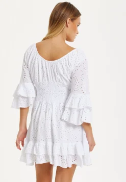 White Broderie Ruffle Mini Dress