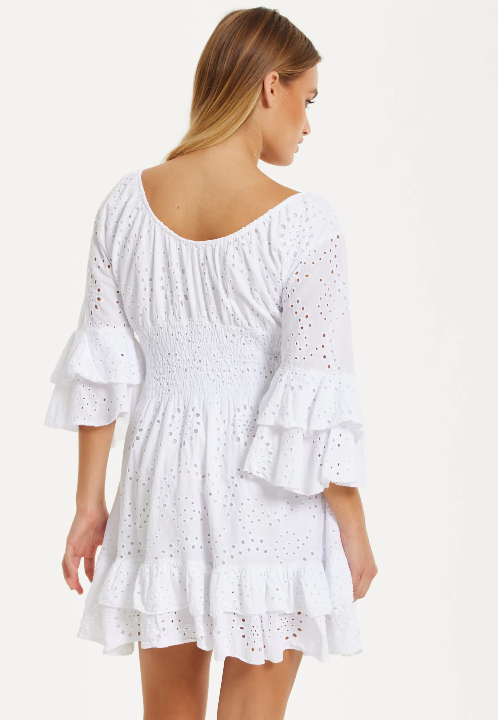 White Broderie Ruffle Mini Dress