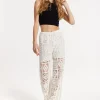 White Crochet Wide Leg Trousers