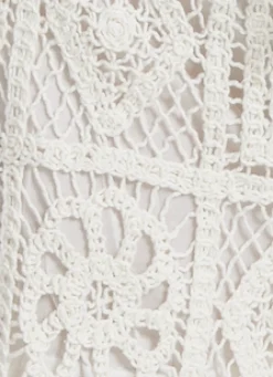 White Crochet Wide Leg Trousers