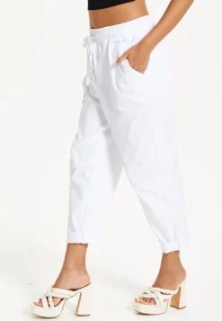 White Cropped Drawstring Trousers