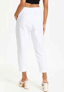 White Cropped Drawstring Trousers