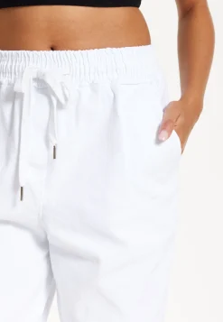 White Cropped Drawstring Trousers