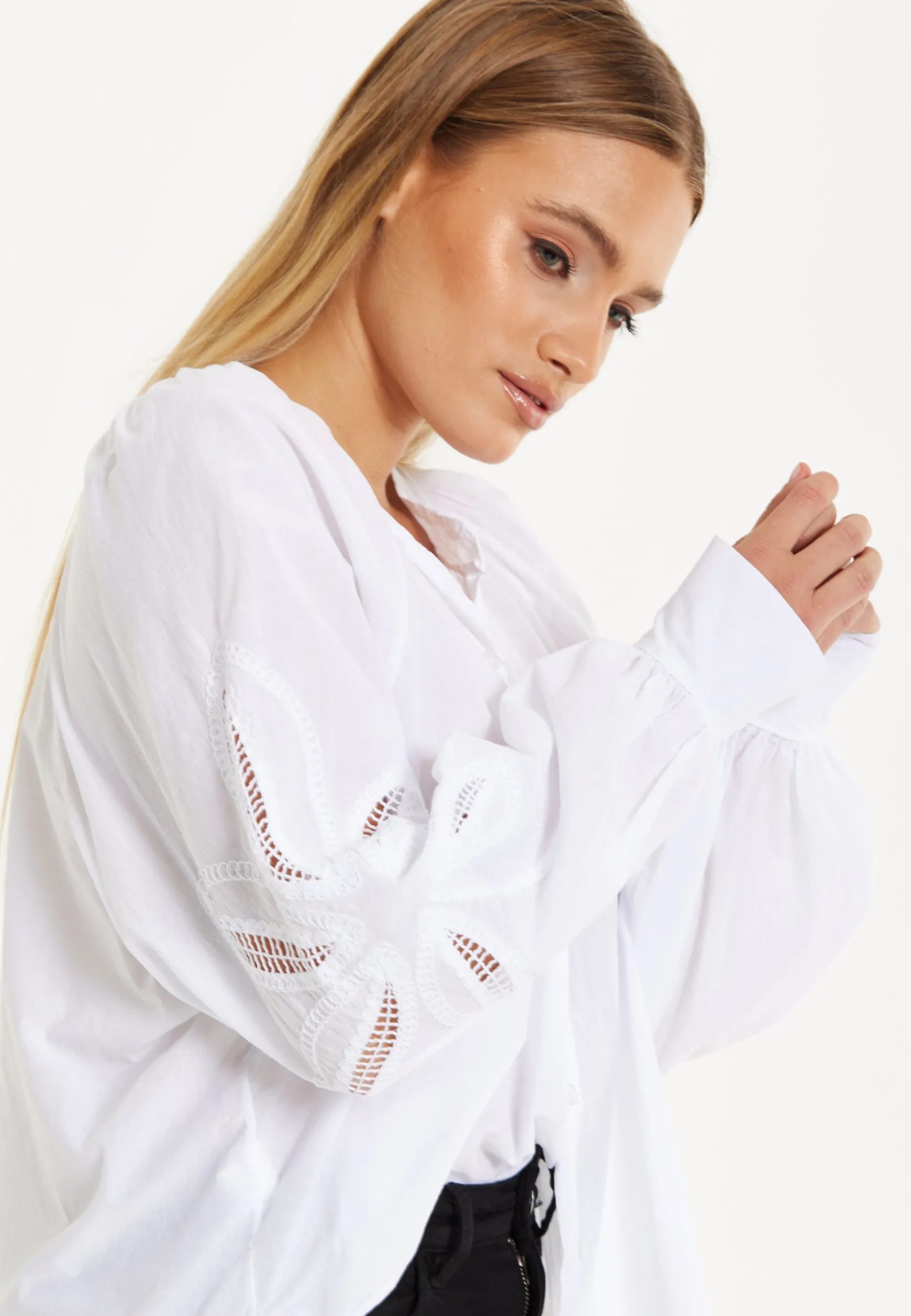 White Cut-Out Sleeve Blouse