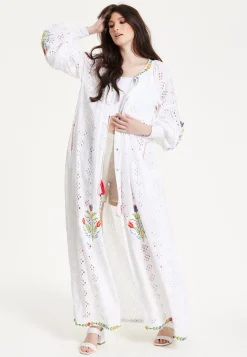 White Embroidered Boho Kimono