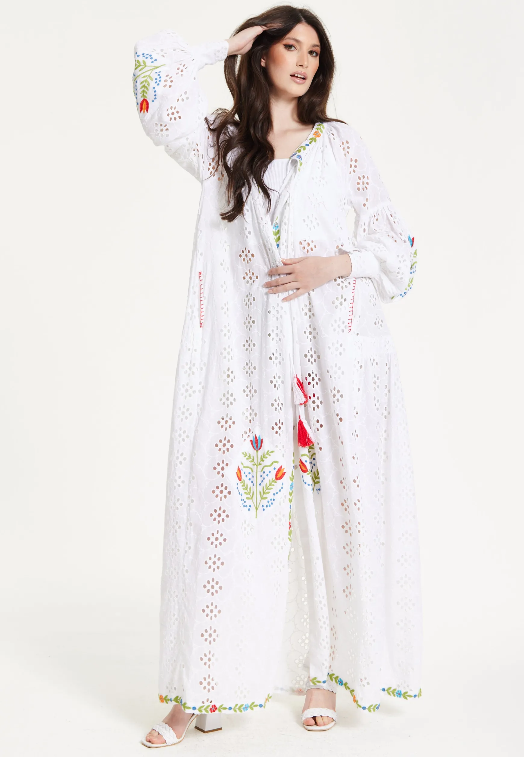White Embroidered Boho Kimono