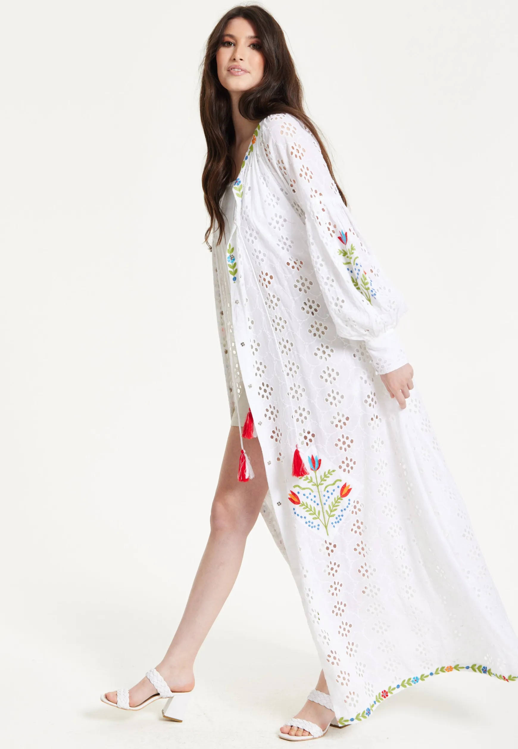 White Embroidered Boho Kimono