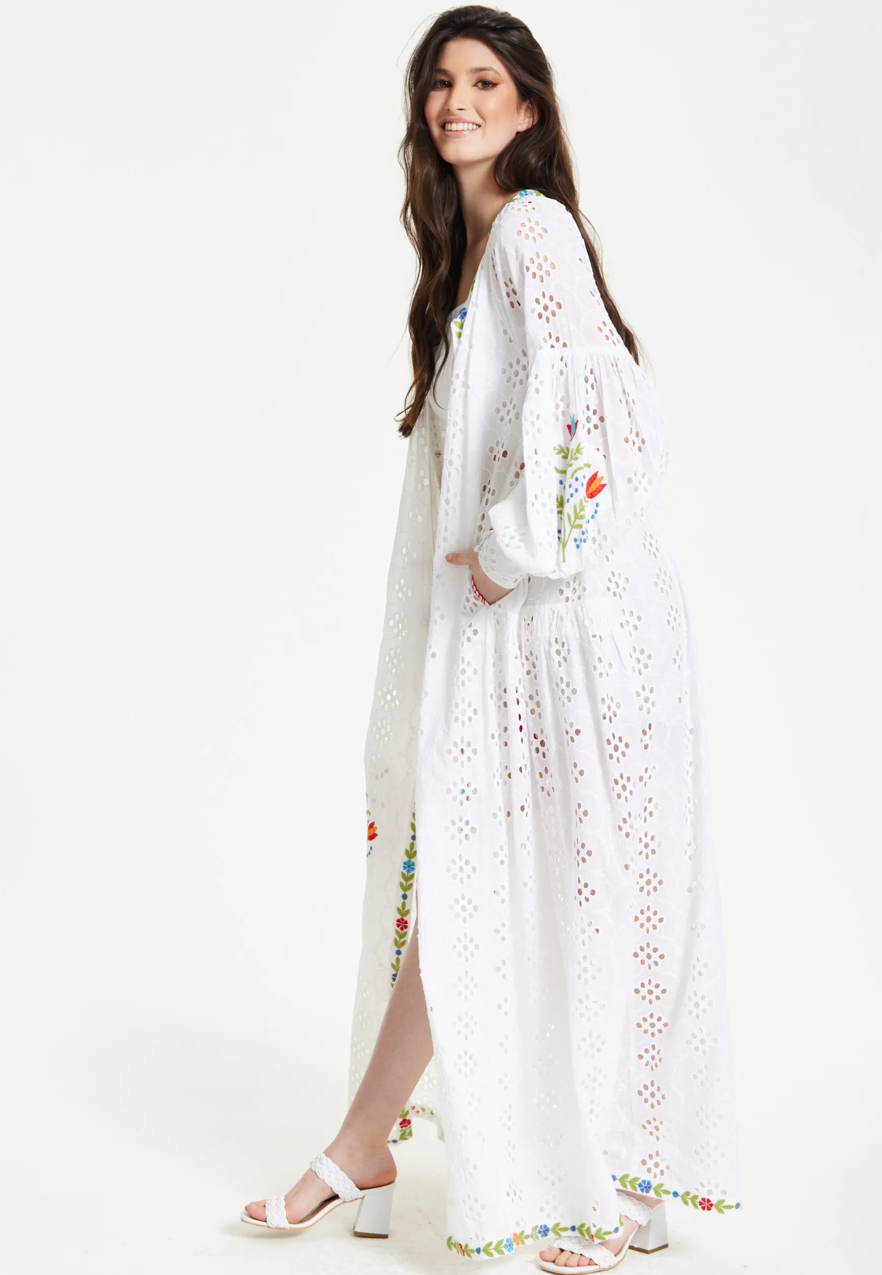 White Embroidered Boho Kimono