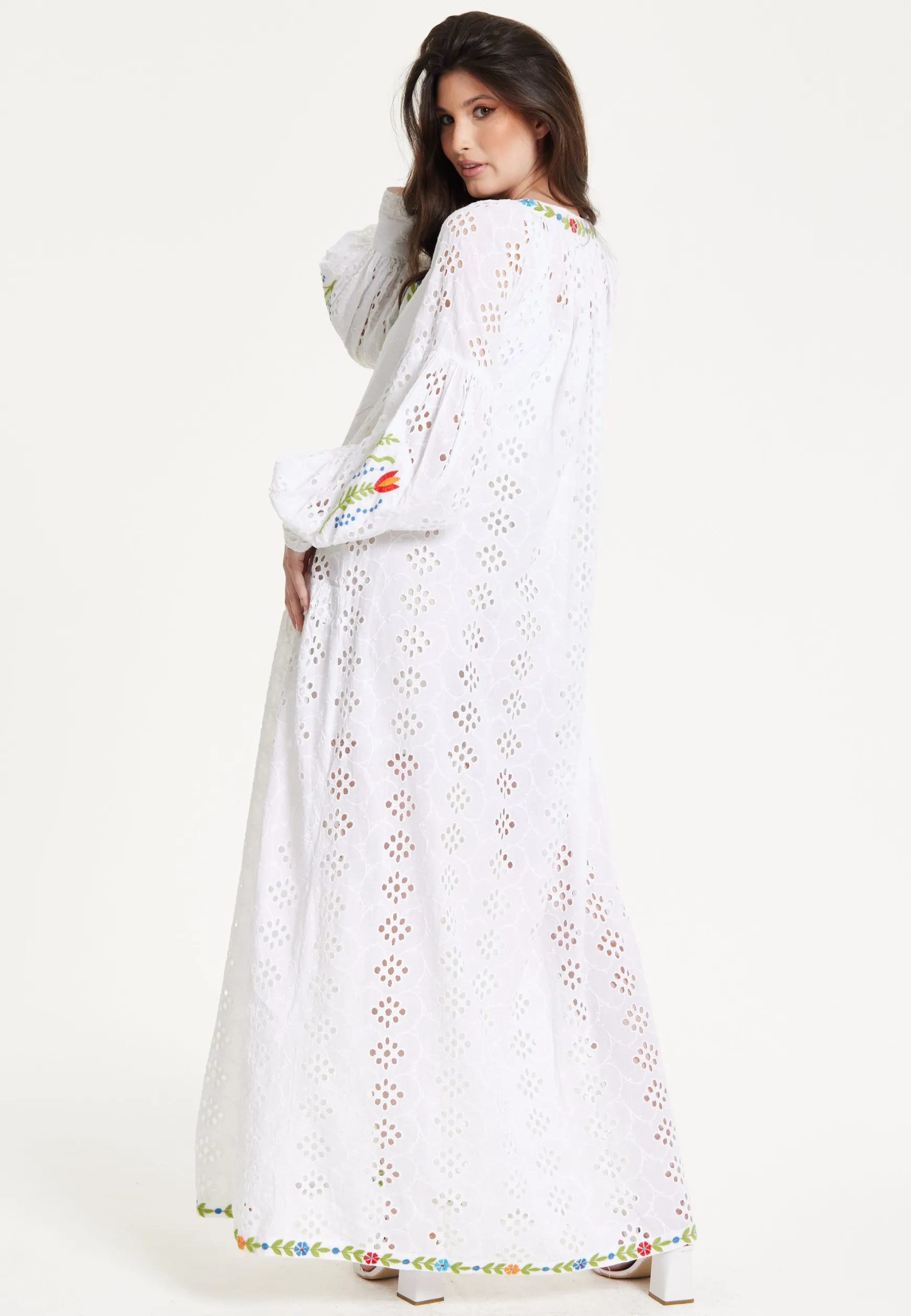 White Embroidered Boho Kimono