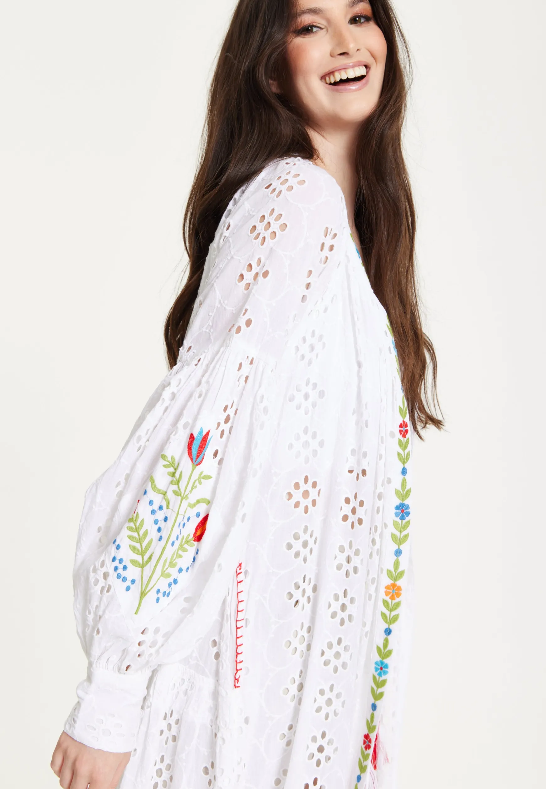 White Embroidered Boho Kimono