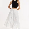 White Embroidered Lace Maxi Skirt