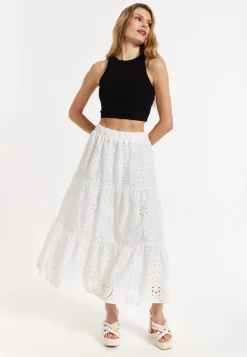 White Embroidered Lace Maxi Skirt