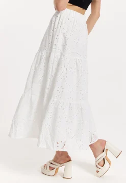 White Embroidered Lace Maxi Skirt