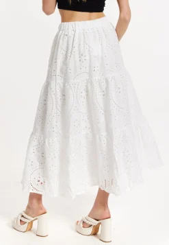 White Embroidered Lace Maxi Skirt