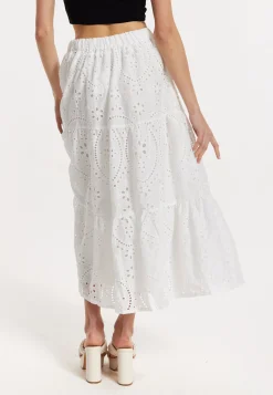 White Embroidered Lace Maxi Skirt