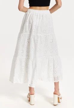White Embroidered Lace Maxi Skirt