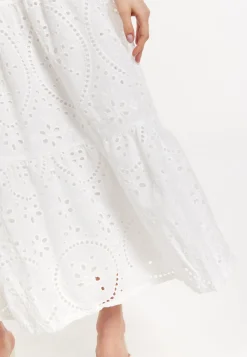 White Embroidered Lace Maxi Skirt