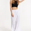 White Embroidered Wide Leg Trousers