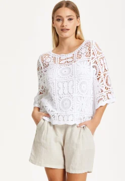 White Knitted Crochet Lace Top