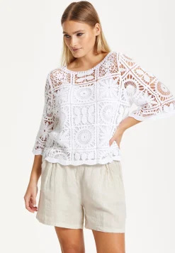 White Knitted Crochet Lace Top