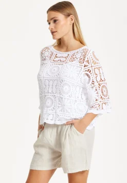White Knitted Crochet Lace Top