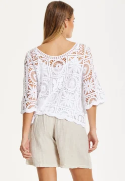 White Knitted Crochet Lace Top