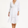 White Lace Flared Sleeve Midi Dress