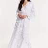 White Lace Maxi Dress with Flared Sleeves