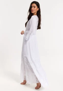 White Lace Maxi Dress with Flared Sleeves
