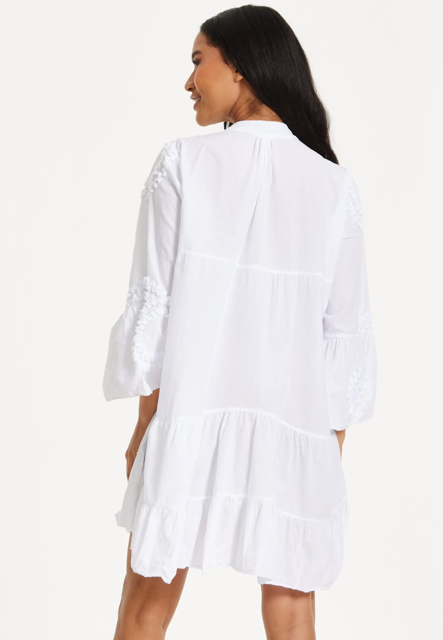 White Tiered Button Front Mini Dress