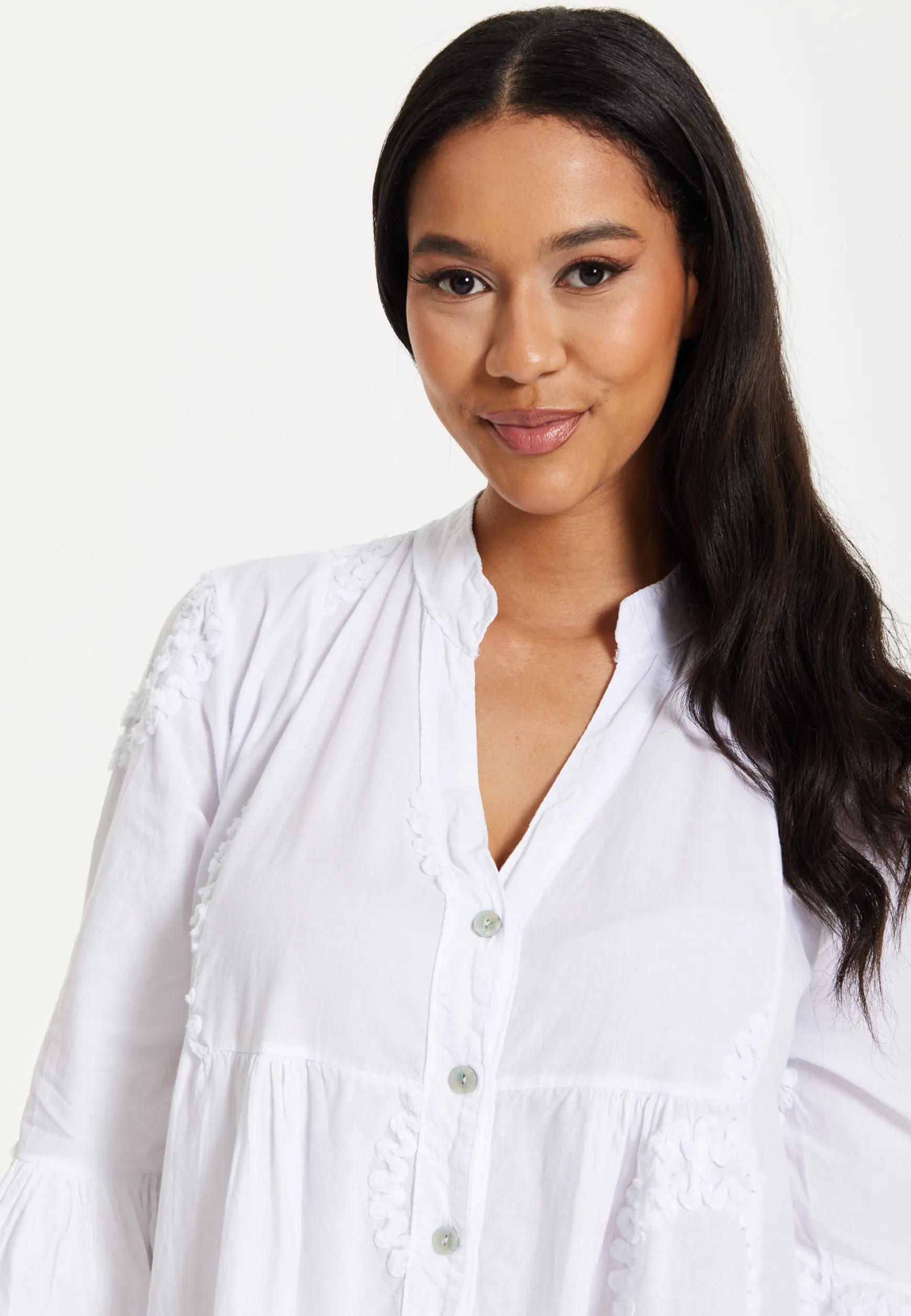 White Tiered Button Front Mini Dress