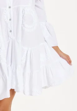 White Tiered Button Front Mini Dress