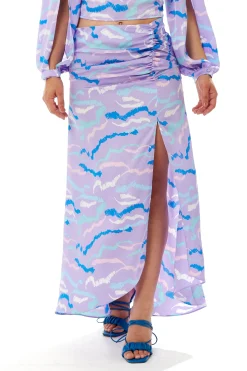 Women's Abstract Print Gathered Front Slit Maxi Skirt - Regular Fit, 100% Polyester, in Stunning Colors - Liquorish