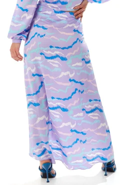 Women's Abstract Print Gathered Front Slit Maxi Skirt - Regular Fit, 100% Polyester, in Stunning Colors - Liquorish