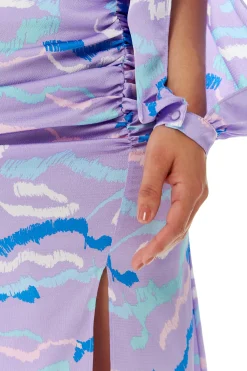 Women's Abstract Print Gathered Front Slit Maxi Skirt - Regular Fit, 100% Polyester, in Stunning Colors - Liquorish