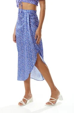 Women's Abstract Print Midi Skirt with Front Slit in Purple - Perfect for Summer Holidays by Liquorish