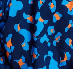 Women's Abstract Print Wrap Top In Pink, Orange, And Blue - Crossover Front, V Neck, Long Sleeves, Elasticated Waist