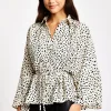 Women's Animal Print Shirt with Long Sleeves, Button-Up Front, Tie Waist, Shirt Collar, Regular Fit