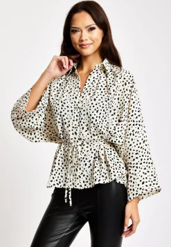 Women's Animal Print Shirt with Long Sleeves, Button-Up Front, Tie Waist, Shirt Collar, Regular Fit