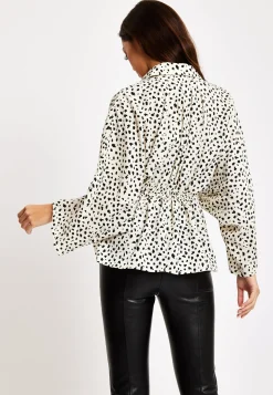 Women's Animal Print Shirt with Long Sleeves, Button-Up Front, Tie Waist, Shirt Collar, Regular Fit