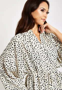 Women's Animal Print Shirt with Long Sleeves, Button-Up Front, Tie Waist, Shirt Collar, Regular Fit