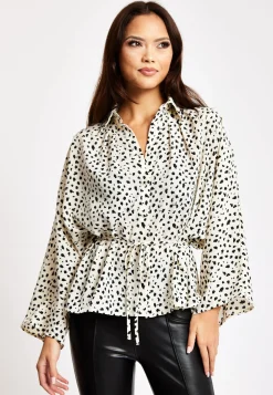 Women's Animal Print Shirt with Long Sleeves, Button-Up Front, Tie Waist, Shirt Collar, Regular Fit