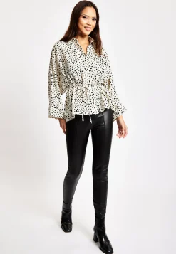 Women's Animal Print Shirt with Long Sleeves, Button-Up Front, Tie Waist, Shirt Collar, Regular Fit