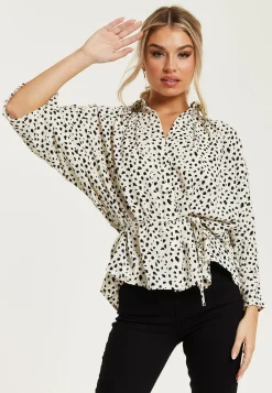 Women's Animal Print Shirt with Long Sleeves, Button-Up Front, Tie Waist, Shirt Collar, Regular Fit