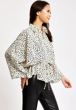 Women's Animal Print Shirt with Long Sleeves, Button-Up Front, Tie Waist, Shirt Collar, Regular Fit