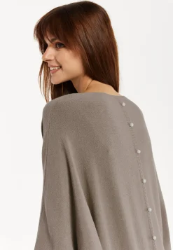 Women's Back Pearl-Button Detail Brown Jumper with Batwing Sleeves, Relaxed Fit, Chic Layering Essential