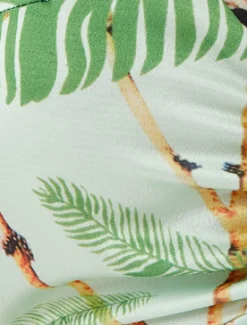Women's Bird Print Ruched Front Crop Top with Short Sleeves in Mint Green - Summer Ready V Neck Design